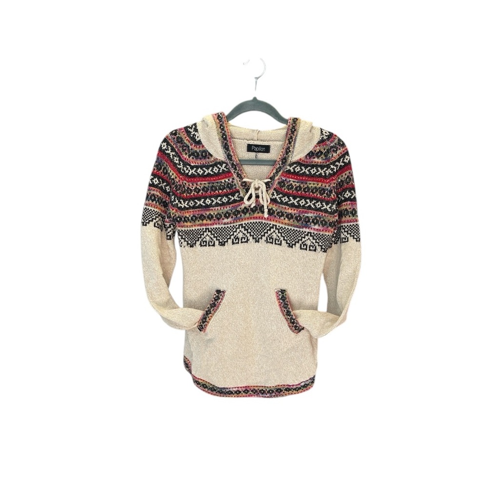 Papillon Cream and Pink fair aisle style Patterned Hoodie with accent colors